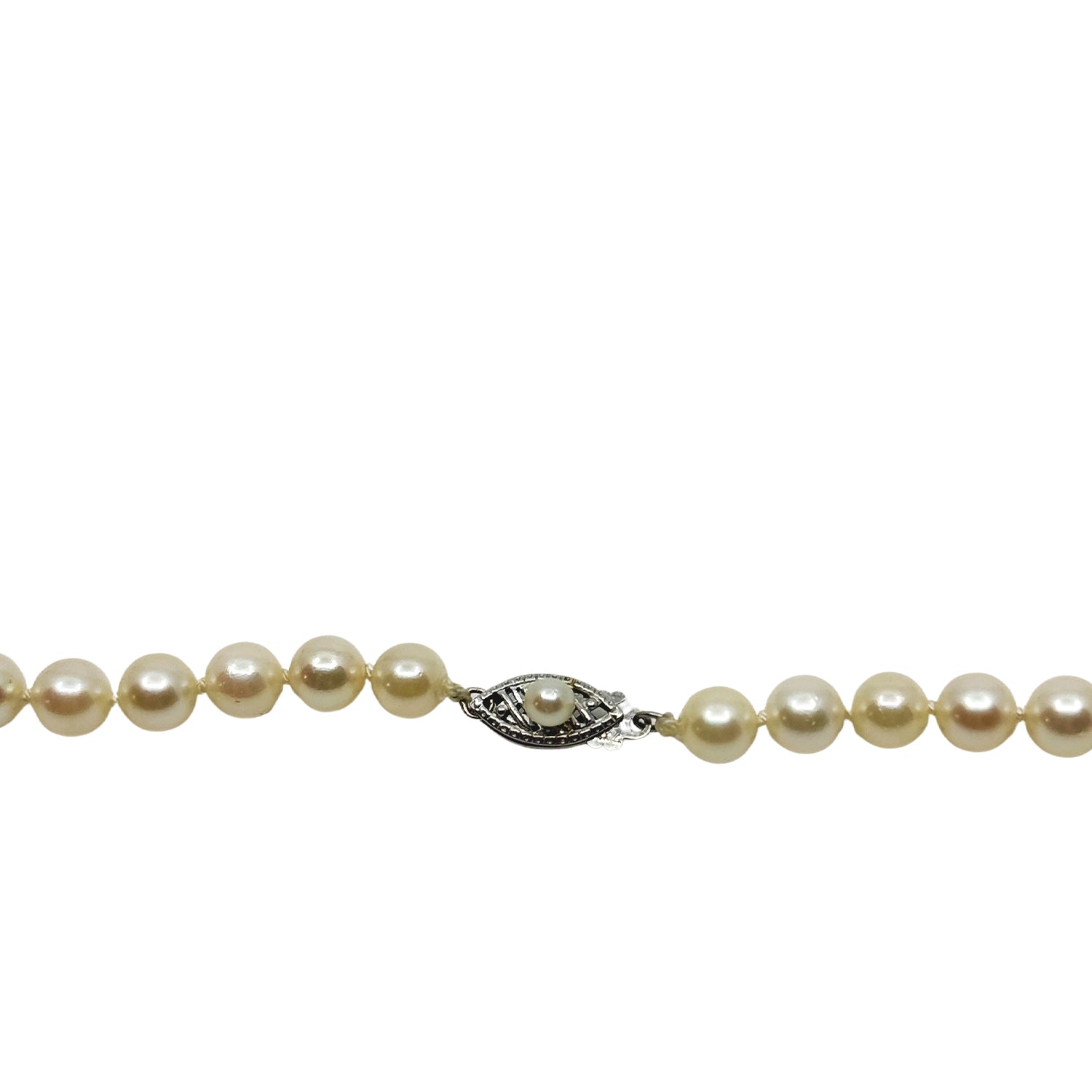 Retro Japanese Saltwater Akoya Cultured Pearl Mid Century Necklace - 14K White Gold 23.25 Inch