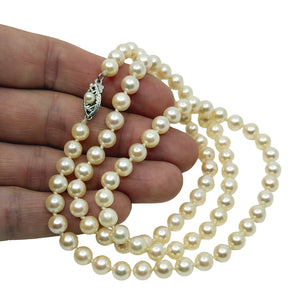 Retro Japanese Saltwater Akoya Cultured Pearl Mid Century Necklace - 14K White Gold 23.25 Inch