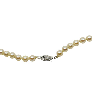 Cream Japanese Saltwater Akoya Cultured Pearl Mid Century Necklace - 10K White Gold 17 Inch