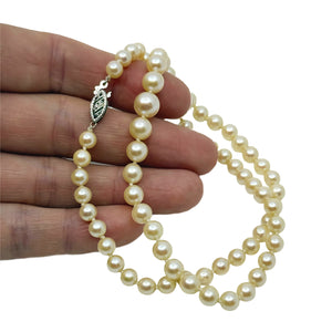 Cream Japanese Saltwater Akoya Cultured Pearl Mid Century Necklace - 10K White Gold 17 Inch