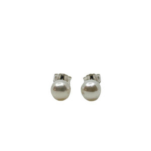 6.00mm Vintage Japanese Akoya Saltwater Cultured Pearl Solitaire Stud Pierced Earrings-Sterling Silver