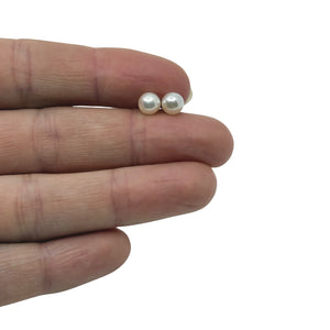 6.00mm Vintage Japanese Akoya Saltwater Cultured Pearl Solitaire Stud Pierced Earrings-Sterling Silver