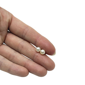 6.50mm Vintage Japanese Akoya Saltwater Cultured Pearl Solitaire Stud Pierced Earrings-Sterling Silver