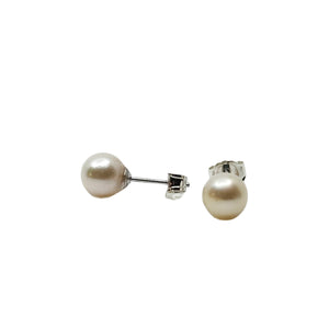 6.50mm Vintage Japanese Akoya Saltwater Cultured Pearl Solitaire Stud Pierced Earrings-Sterling Silver