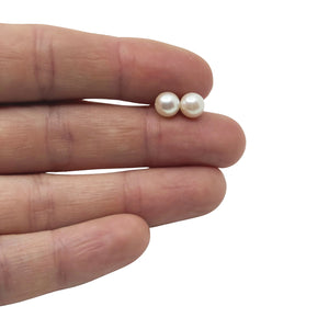 Vintage 6.50mm Japanese Akoya Saltwater Cultured Pearl Solitaire Stud Pierced Earrings-Sterling Silver 