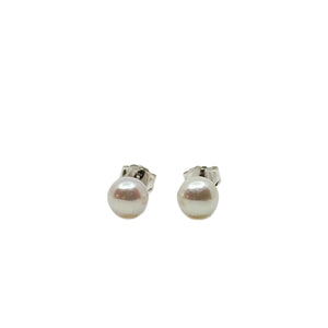 Vintage 6.00mm Japanese Akoya Saltwater Cultured Pearl Solitaire Stud Pierced Earrings-Sterling Silver
