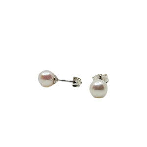 Vintage 6.00mm Japanese Akoya Saltwater Cultured Pearl Solitaire Stud Pierced Earrings-Sterling Silver