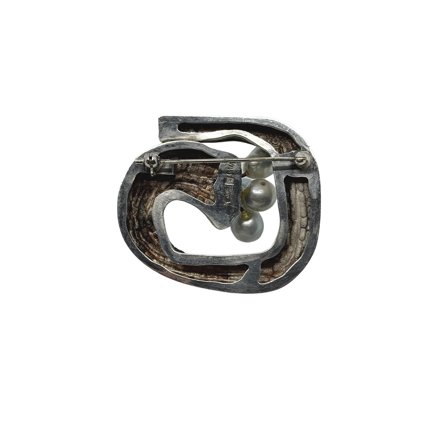 Abstract Vintage VIVO Designer Baroque Blue Gray Japanese Saltwater Akoya Cultured Pearl Brooch- Sterling Silver