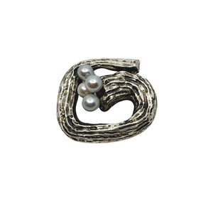 Abstract Vintage VIVO Designer Baroque Blue Gray Japanese Saltwater Akoya Cultured Pearl Brooch- Sterling Silver