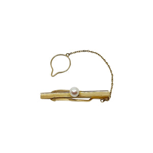 Vintage Mid Century Men's Japanese Saltwater Akoya Cultured Pearl Tie Bar- 18K Yellow Gold