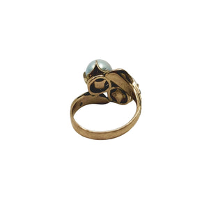 Antique Victorian Claw Prong Blue Japanese Saltwater Akoya Cultured Pearl Bypass Ring- 10K Rose Gold Size 6.50