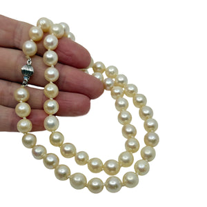 8.50mm Large Japanese Saltwater Akoya Cultured Pearl Vintage Necklace - 14K White Gold 21 Inch