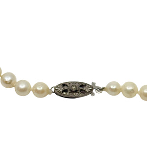 Antique Art Deco Graduated Japanese Saltwater Akoya Cultured Pearl Necklace - Sterling Silver 18 Inch