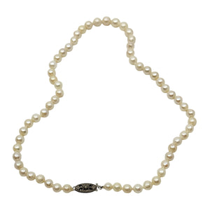 Antique Art Deco Graduated Japanese Saltwater Akoya Cultured Pearl Necklace - Sterling Silver 18 Inch