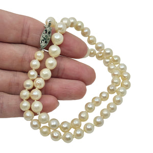 Antique Art Deco Graduated Japanese Saltwater Akoya Cultured Pearl Necklace - Sterling Silver 18 Inch