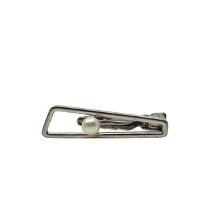 Vintage Mikimoto Designer Men's Japanese Saltwater Akoya Cultured Pearl Tie Bar- Sterling Silver
