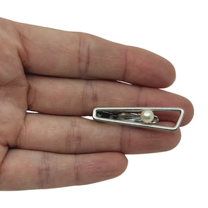Vintage Mikimoto Designer Men's Japanese Saltwater Akoya Cultured Pearl Tie Bar- Sterling Silver