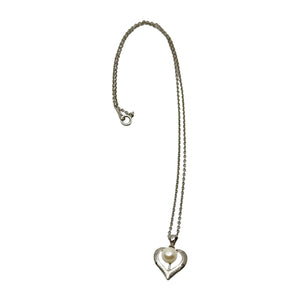 Vintage Heart Japanese Saltwater Akoya Cultured Pearl Modernist Pendant Necklace- Sterling Silver 15.5 Inch