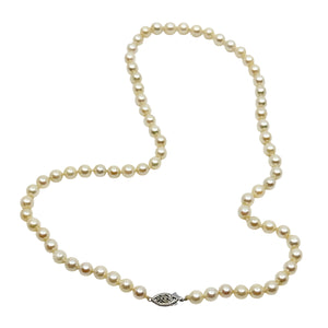 Vintage Filigree Japanese Saltwater Akoya Cultured Pearl Mid Century Necklace - 10K White Gold 18 Inch