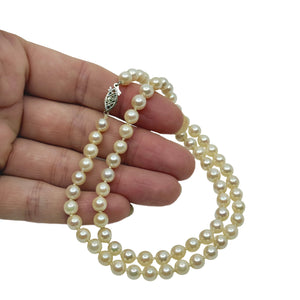 Vintage Filigree Japanese Saltwater Akoya Cultured Pearl Mid Century Necklace - 10K White Gold 18 Inch