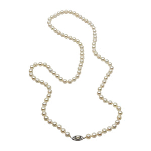 Quality 7.50 Vintage Japanese Saltwater Akoya Cultured Pearl Mid Century Necklace - 14K White Gold 31 Inch