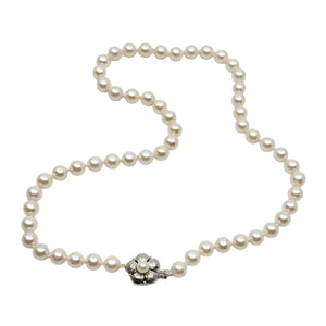7.50mm Vintage Sakura Japanese Saltwater Akoya Cultured Pearl Necklace - Sterling Silver 18.50 Inch