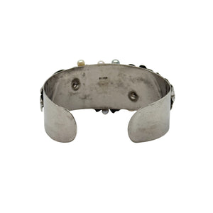 Art Nouveau Engraved Japanese Saltwater Blue & White Akoya Cultured Pearl Cuff Bracelet- Sterling Silver