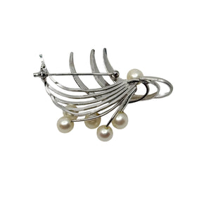 Vintage Textured Spray Japanese Saltwater Akoya Cultured Pearl Brooch- Sterling Silver