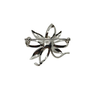 Vintage Floral Leaf Japanese Saltwater Akoya Cultured Pearl Brooch- Sterling Silver
