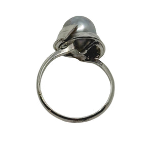 Vintage Blue Japanese Saltwater Akoya Cultured Pearl Solitaire Ring- Sterling Silver Sz 7