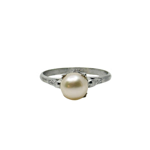 Mid Century Solitaire Japanese Saltwater Akoya Cultured Pearl Vintage Ring- Sterling Silver Sz 8 1/2
