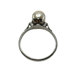 Mid Century Solitaire Japanese Saltwater Akoya Cultured Pearl Vintage Ring- Sterling Silver Sz 8 1/2