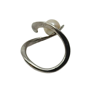 Handmade Bypass Solitaire Japanese Saltwater Akoya Cultured Pearl Vintage Ring- Sterling Silver Sz 5