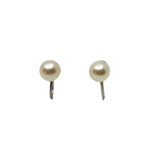 7mm Vintage Solitaire Japanese Akoya Saltwater Cultured Pearl Screwback Earrings- Sterling Silver