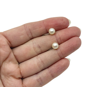7mm Vintage Solitaire Japanese Akoya Saltwater Cultured Pearl Screwback Earrings- Sterling Silver