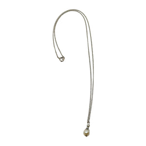 Mid Century Petite Japanese Cultured Akoya Pearl Pendant- 10K White Gold Necklace 15 Inch