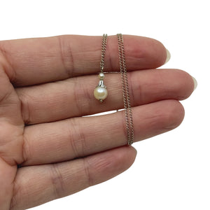 Mid Century Petite Japanese Cultured Akoya Pearl Pendant- 10K White Gold Necklace 15 Inch