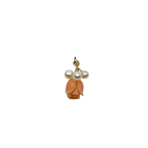 Petite Vintage Salmon Coral Rose Japanese Saltwater Akoya Cultured Pearl Pendant- 14K Yellow Gold 