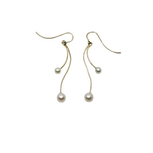 Vintage Dangle Japanese Akoya Saltwater Cultured Pearl Pierced Hook Earrings- 14K Yellow Gold