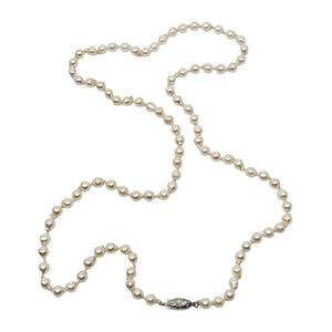 Mid Century Baroque Japanese Saltwater Akoya Cultured Pearl Vintage Necklace - Sterling Silver 33.5 Inch