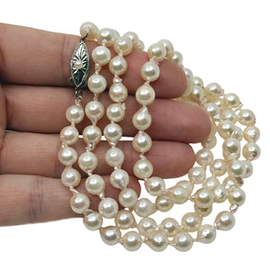Mid Century Baroque Japanese Saltwater Akoya Cultured Pearl Vintage Necklace - Sterling Silver 33.5 Inch