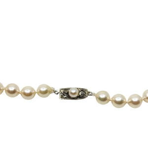 Quality Art Deco 6.50mm Japanese Saltwater Akoya Cultured Pearl Necklace - 18K Yellow Gold 24.50 Inch