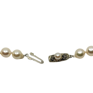 Quality Art Deco 6.50mm Japanese Saltwater Akoya Cultured Pearl Necklace - 18K Yellow Gold 24.50 Inch