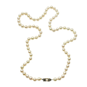 Quality Art Deco 6.50mm Japanese Saltwater Akoya Cultured Pearl Necklace - 18K Yellow Gold 24.50 Inch
