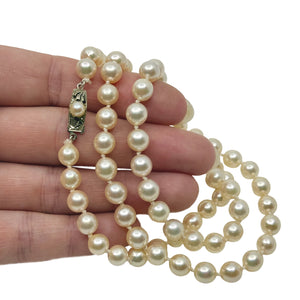 Quality Art Deco 6.50mm Japanese Saltwater Akoya Cultured Pearl Necklace - 18K Yellow Gold 24.50 Inch