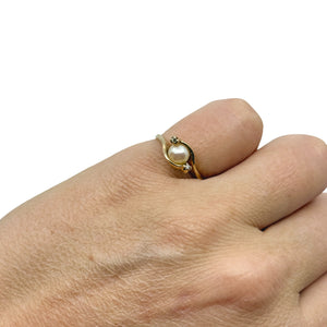 Vintage Bypass White Diamond Japanese Saltwater Akoya Cultured Pearl Ring- 10K Yellow Gold Size 5.75