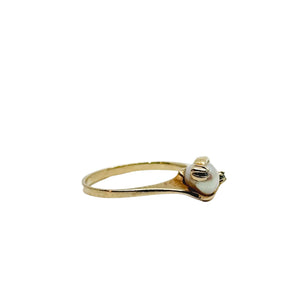 Vintage Bypass White Diamond Japanese Saltwater Akoya Cultured Pearl Ring- 10K Yellow Gold Size 5.75