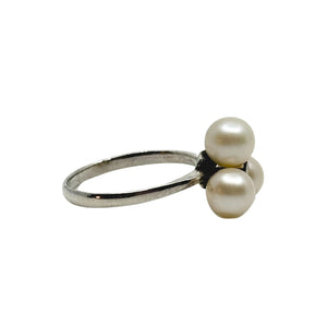 Vintage Japanese Saltwater Akoya Cultured Triple Pearl Ring- Sterling Silver Sz 7