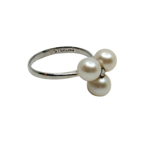 Vintage Japanese Saltwater Akoya Cultured Triple Pearl Ring- Sterling Silver Sz 7