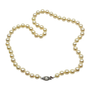 Quality 6.50mm Japanese Saltwater Akoya Cultured Pearl Mid Century Filigree Necklace - 14K White Gold 16.50 Inch